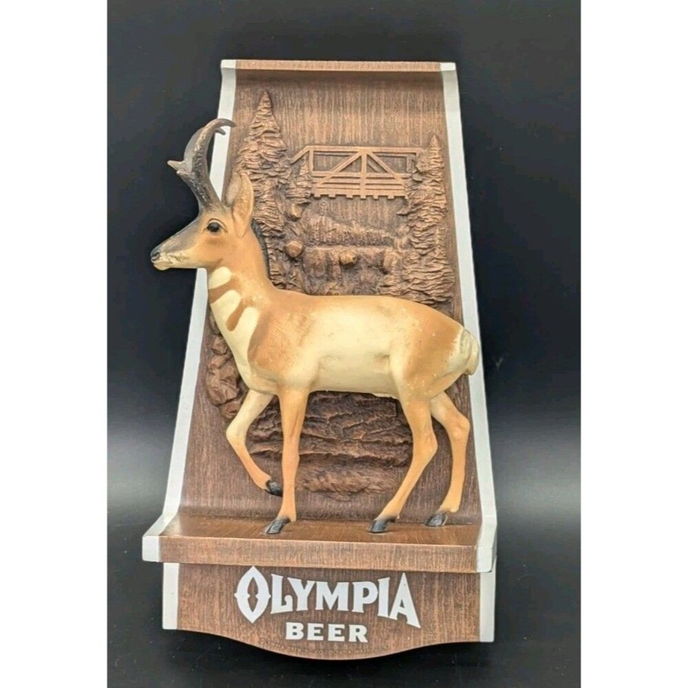1970s Olympia Beer Antelope Wildlife Series Sign Plaque 3D